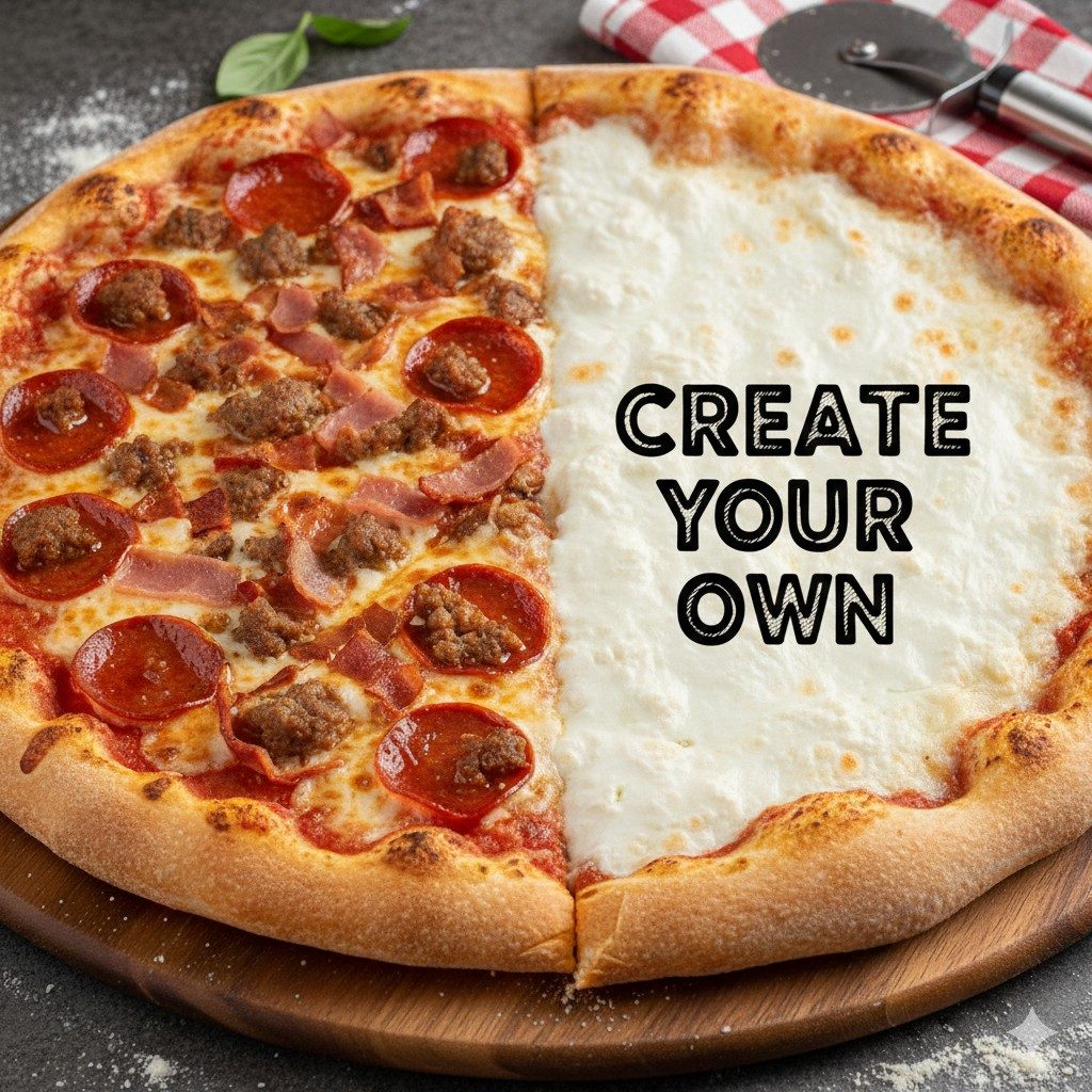1/2 Meat Lover's + 1/2 Create your Own Pizza.