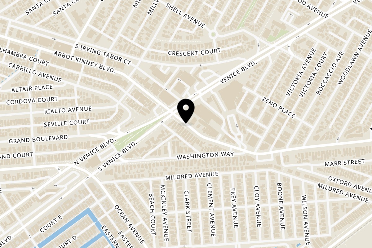 Map showing the location of Donny's Burgers New Braunfels on 1845 Abbot Kinney Blvd in Venice